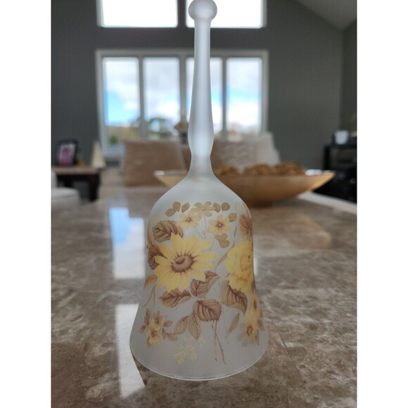Vintage Viking Frosted Glass Hand Painted Bell With Sticker - Picture 1 of 5